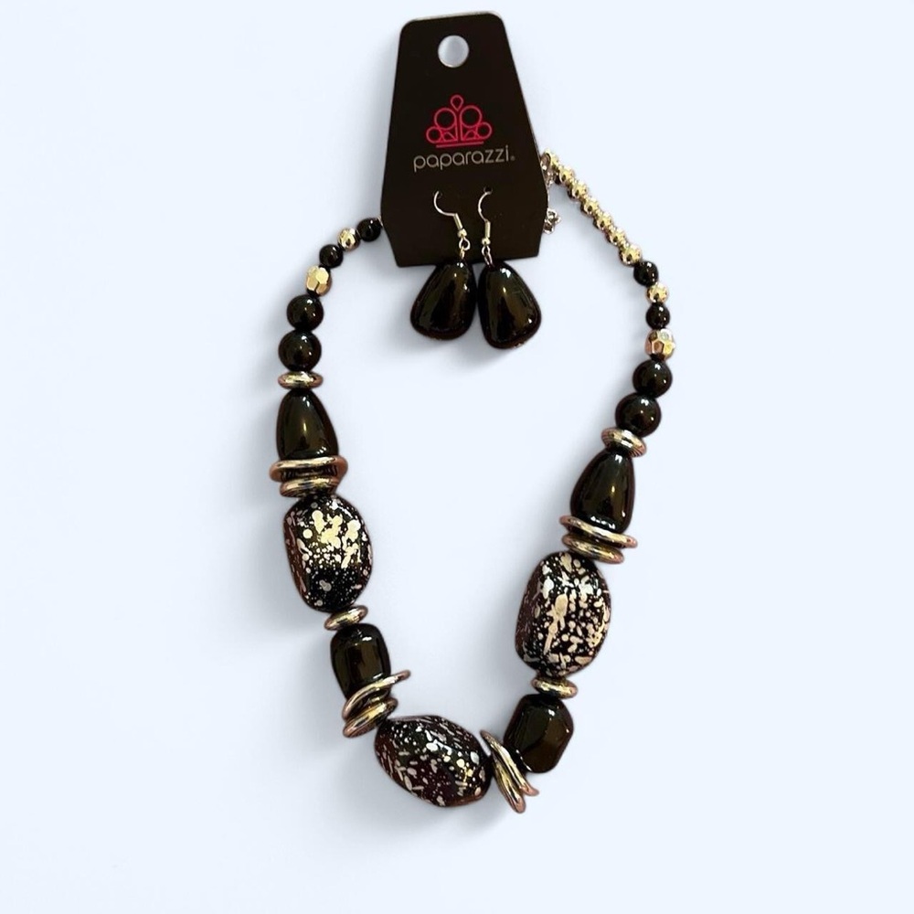 Paparazzi Black and Gold Jewelry Set